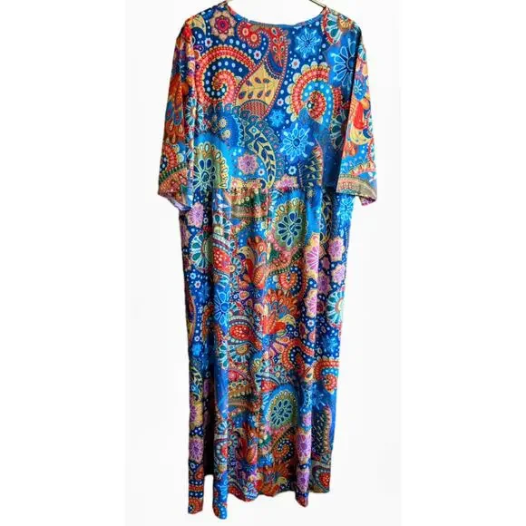 IZURIA Blue & Yellow Floral Paisley Maxi Dress Bohemian Summer Spring XXL NEW - Picture 3 of 7